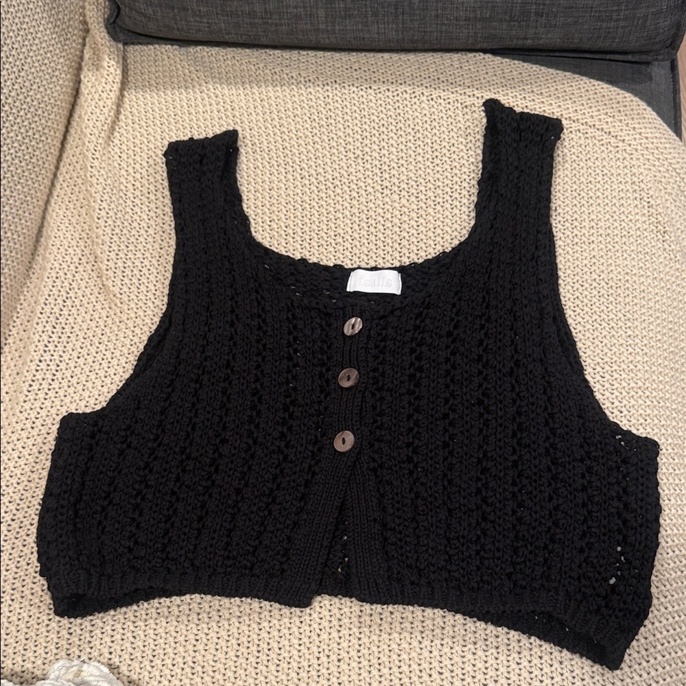 ISALIS WOMEOBlack Knit Button-Up Women's Top MEDIUM